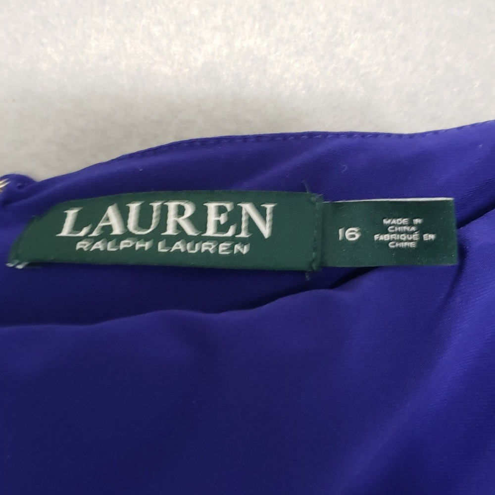 Lauren Ralph Lauren 16 Dress Royal Blue Bell Sleeve Ruched Cocktail Formal Party - Picture 2 of 16